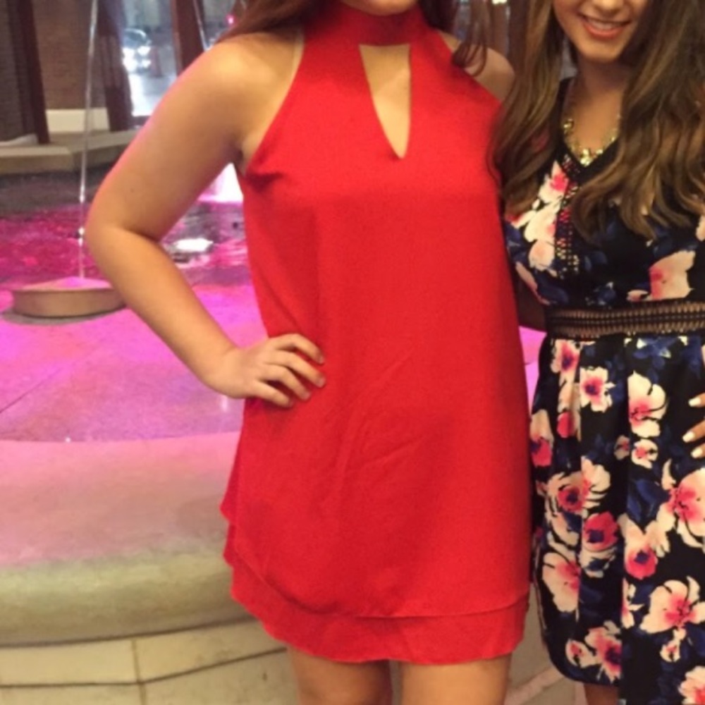 red mini flowy high neck key hole cut out